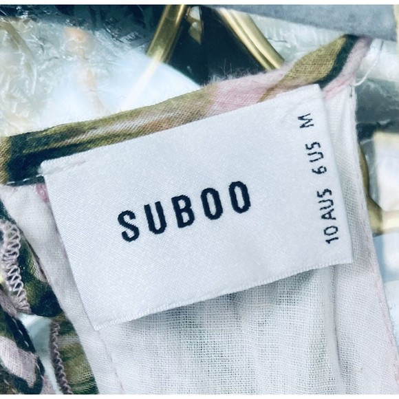 SUBOO  SEXY  CHIC  PINK GREEN PALM PRINT  HIGH NECK PLAYSUIT  ROMPER HALTER SZ6 - Picture 7 of 11